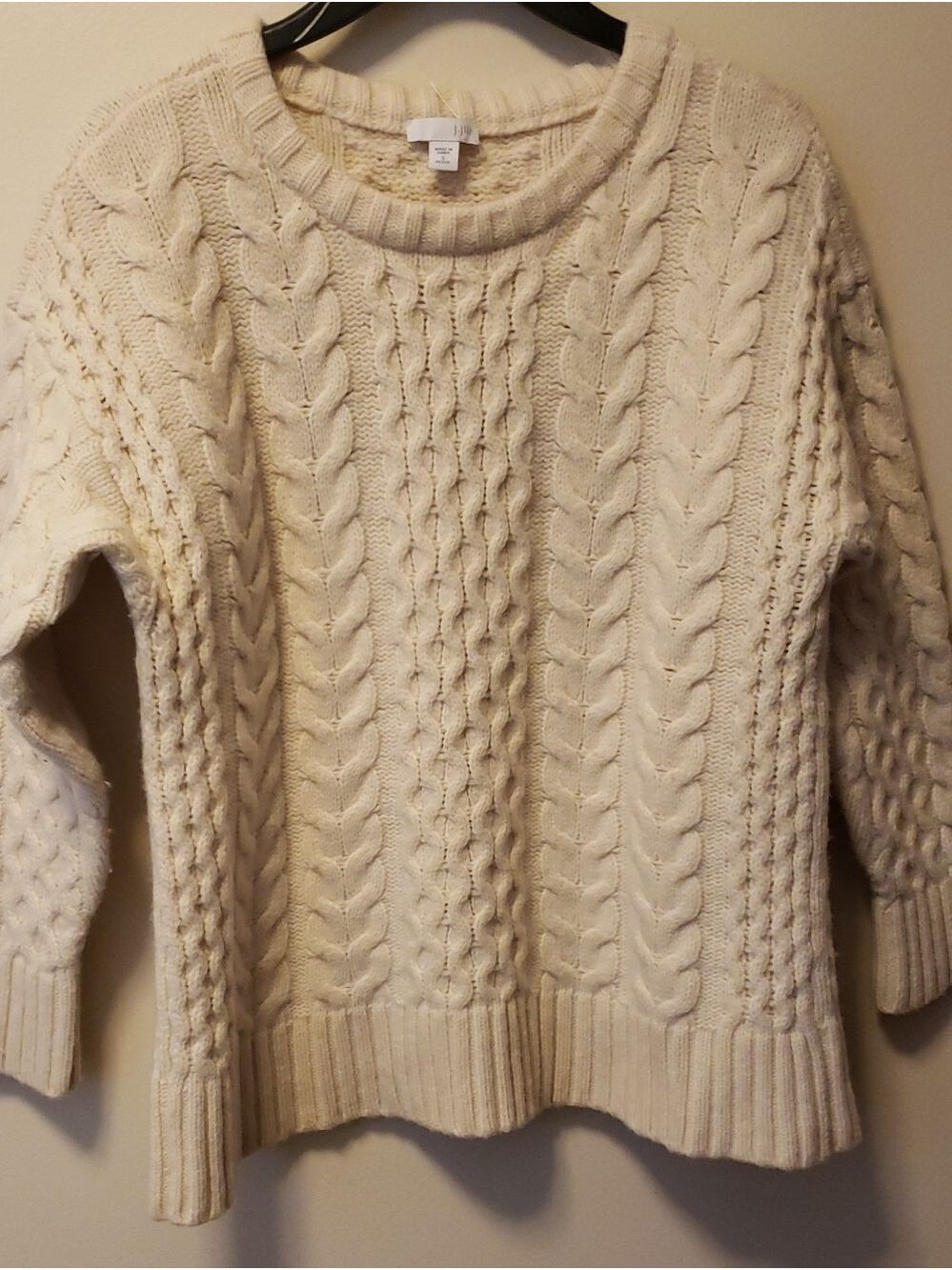 J. Jill Cream Cable Knit Crewneck Heavy Wool Sweater